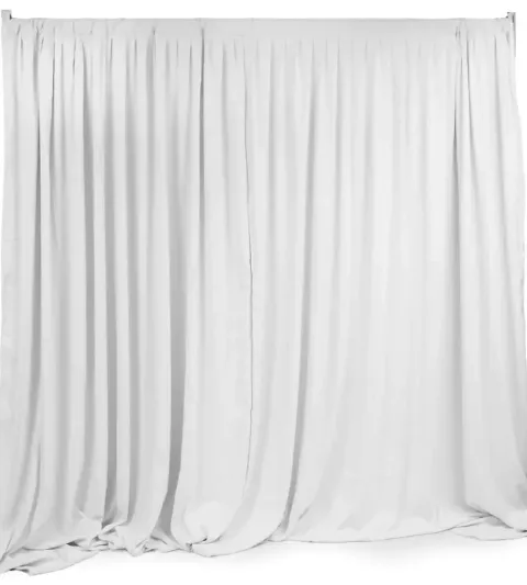 White pleated curtain drape backdrop.